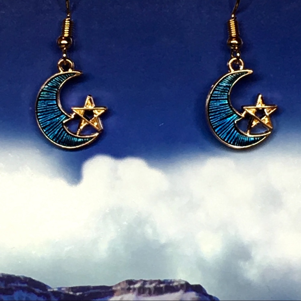 Crescent Moon and Star Earrings - Picture 5 of 8